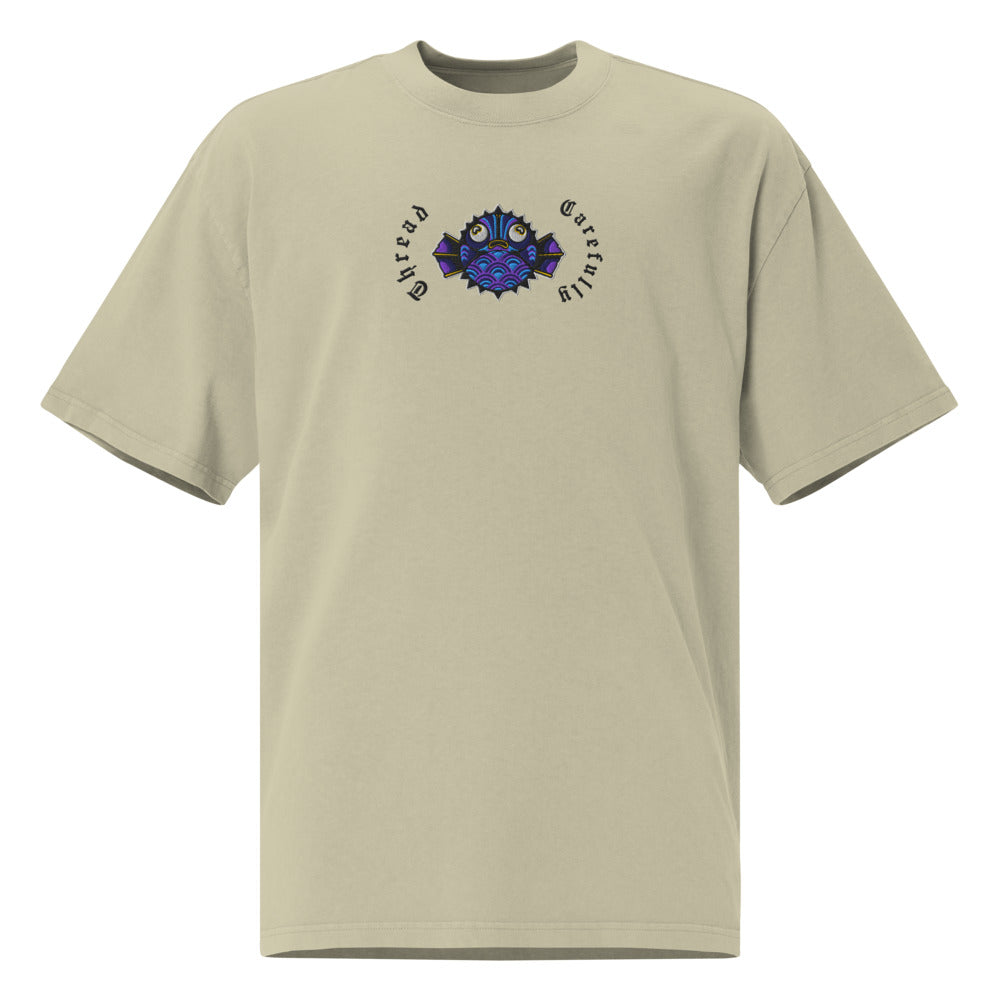 Puffer Fish: Embroidered Premium Oversized faded t-shirt