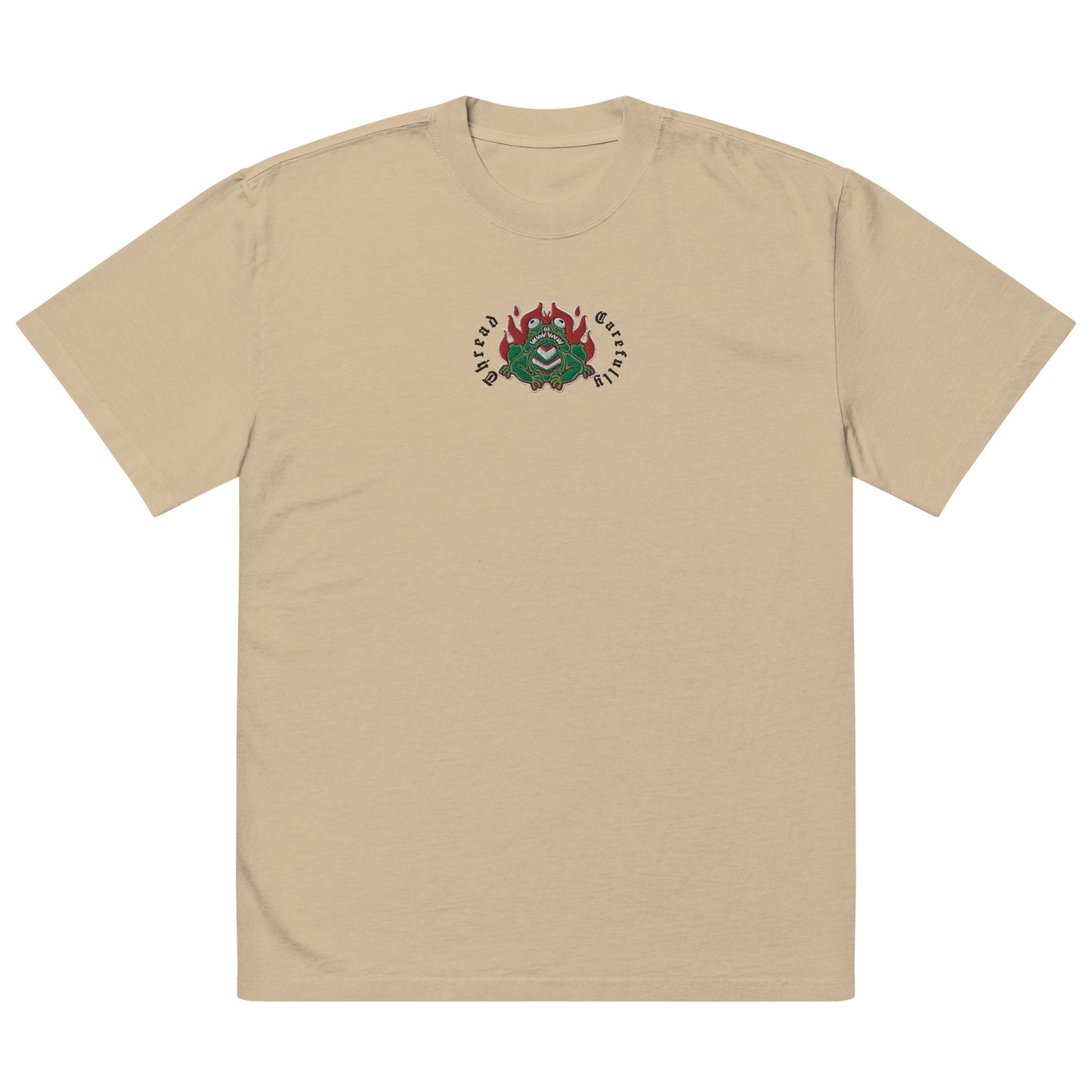Fire Frog: Embroidered Premium Oversized faded t-shirt