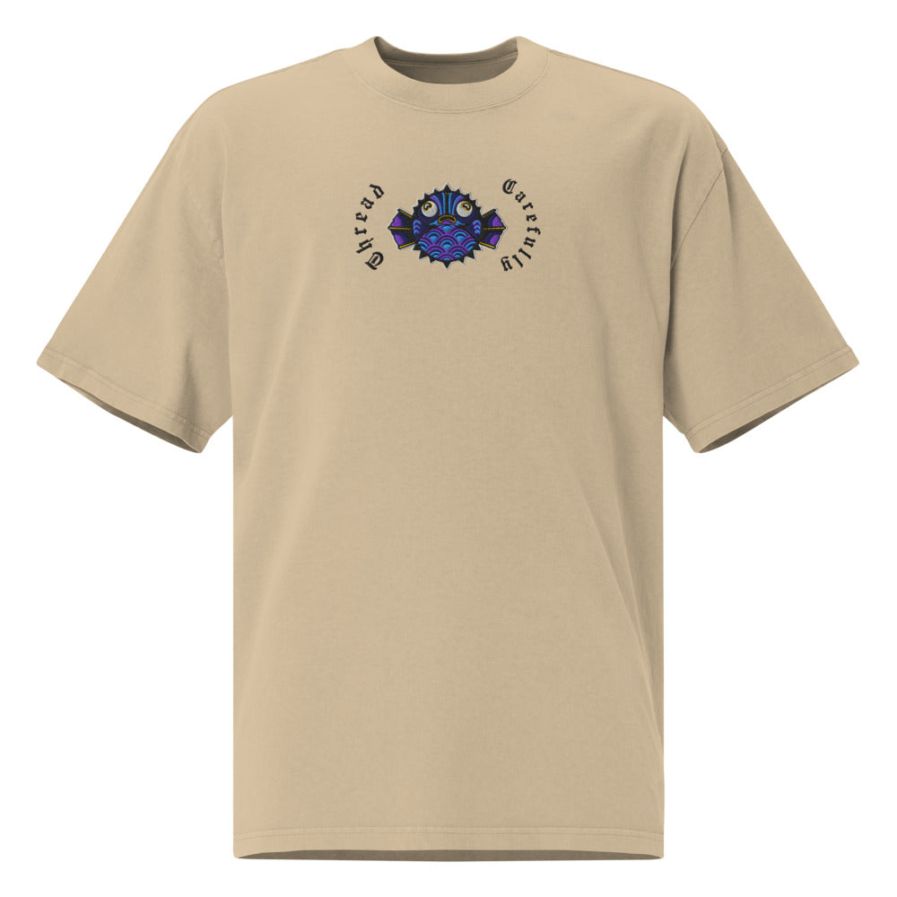 Puffer Fish: Embroidered Premium Oversized faded t-shirt