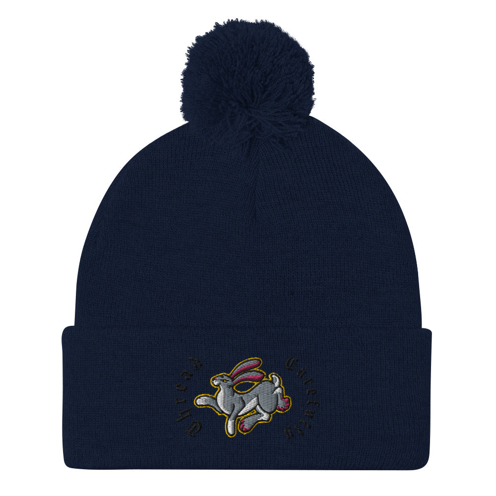 Embroidered Rabbit: Thread Carefully - Pom-Pom Beanie