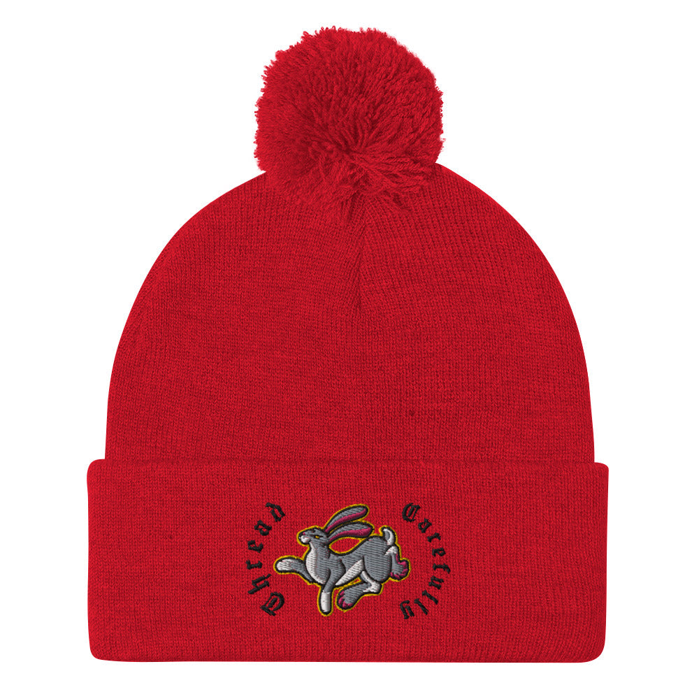 Embroidered Rabbit: Thread Carefully - Pom-Pom Beanie