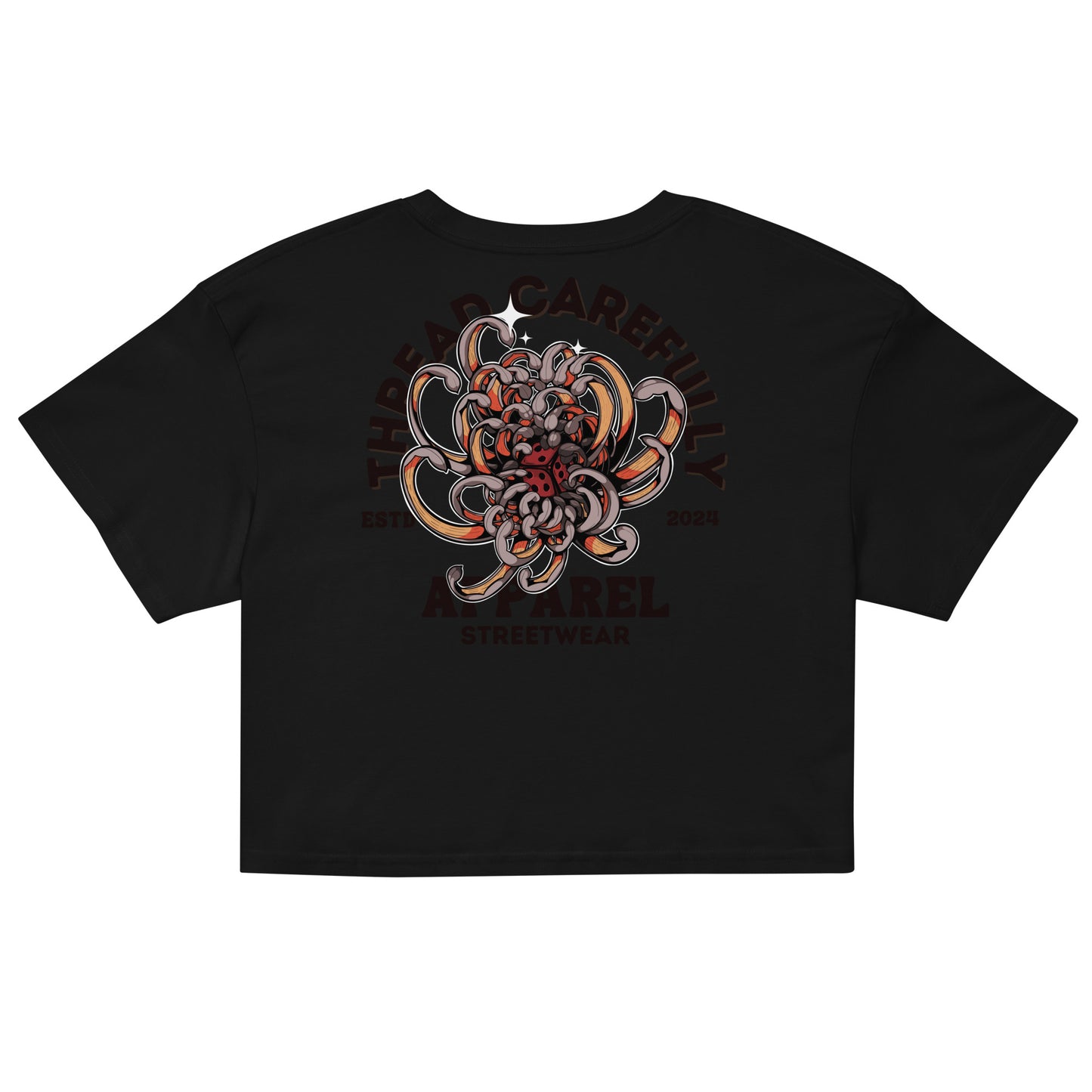 Chrysanthemum Collection: Orange Chrys-mum red dice - Women’s crop top