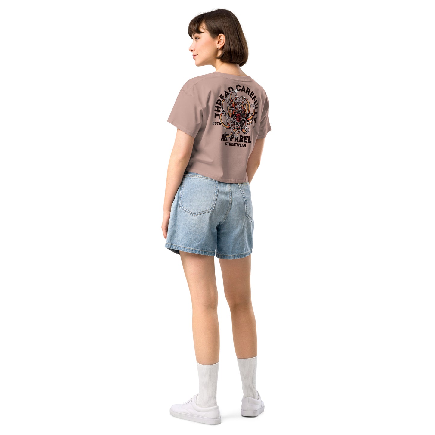 Chrysanthemum Collection: Orange Chrys-mum red dice - Women’s crop top