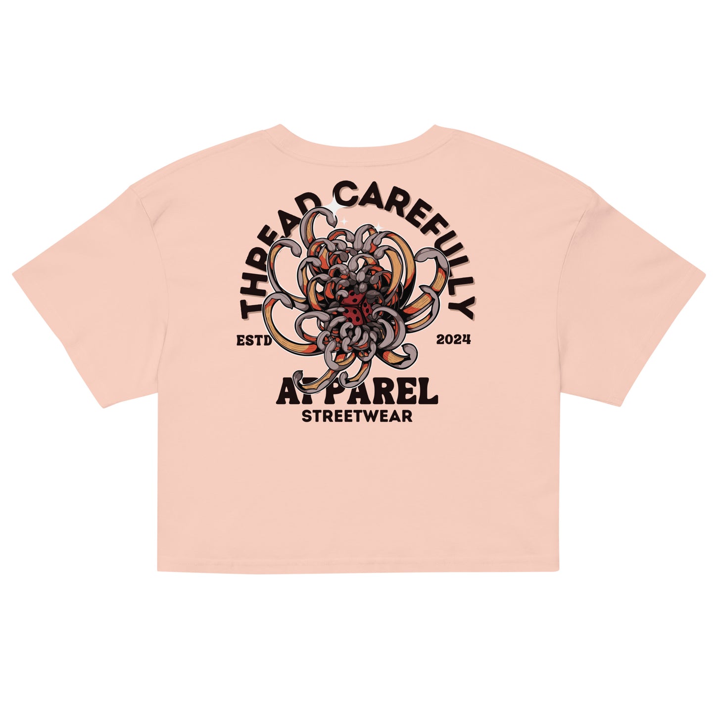 Chrysanthemum Collection: Orange Chrys-mum red dice - Women’s crop top